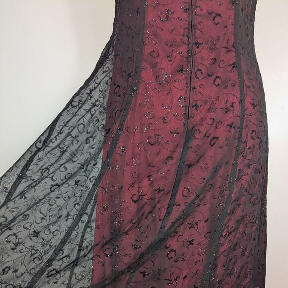 Vintage Betsy Adam Prom Dress Maxi Gown 14 Red Black Goth Y2K Whimsigoth 90s - Picture 2 of 14
